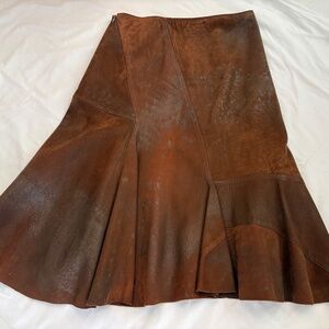 Donna Karan brown lambskin leather suede midi skirt size 8